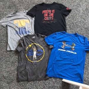 4 Boys under armor tees- one Stephan curry tee
